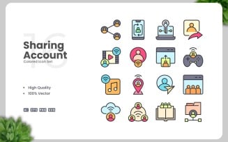 16 Sharing Account Colored Icons Set