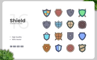16 Shield Colored Icons Set