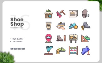 16 Shoe Shop Colored Icons Set