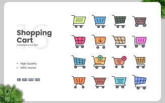 16 Shopping Cart Colored Icons Set
