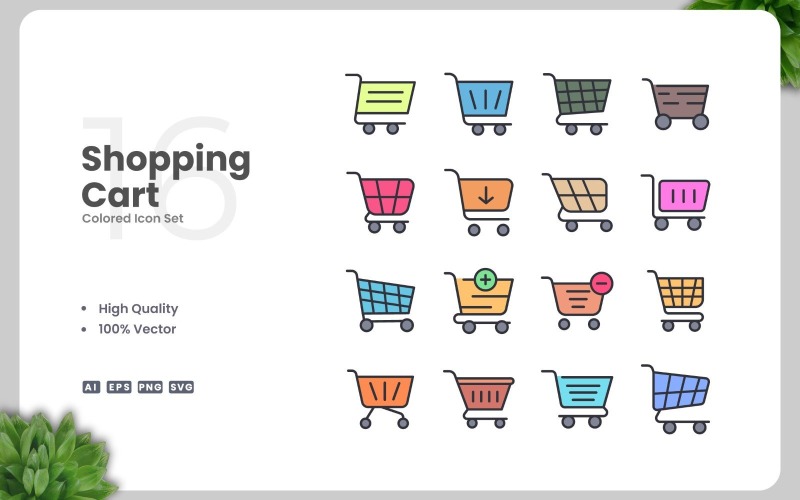 16 Shopping Cart Colored Icons Set Icon Set