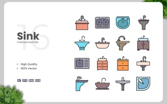 16 Sink Colored Icons Set