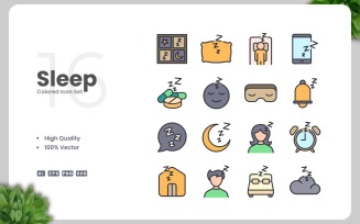 16 Sleep Colored Icons Set