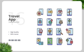 16 Travel App Colored Icons Set