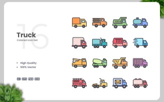 16 Truck Colored Icons Set