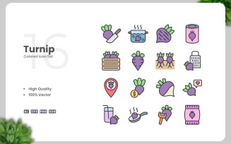 16 Turnip Colored Icons Set