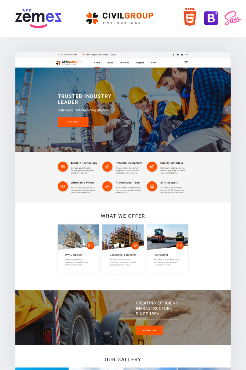 "Civil Group - Construction Company Multipage Modern HTML" - адаптивний Шаблон сайту №51405