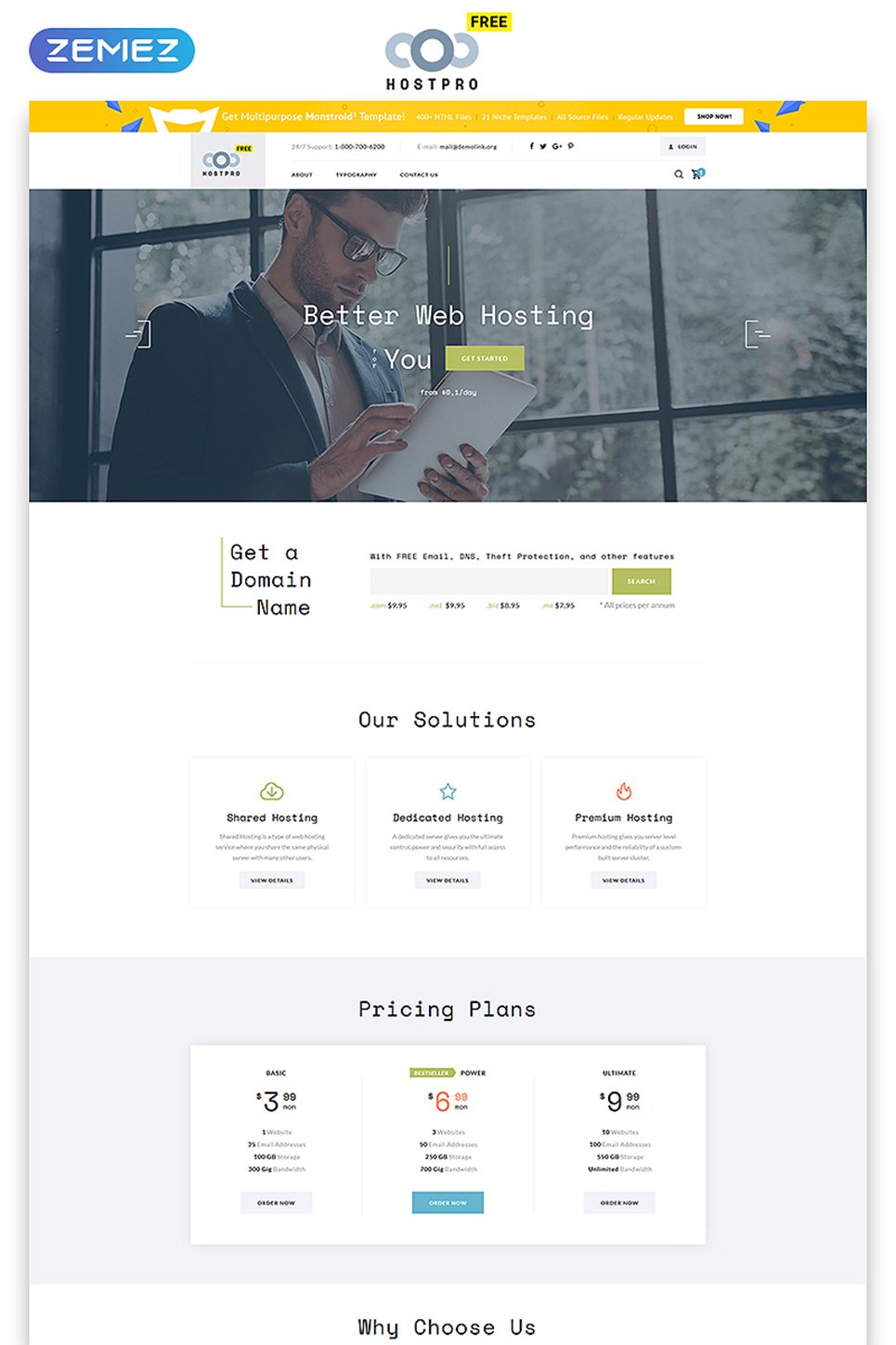 free html5 template hosting website website template_51489 big