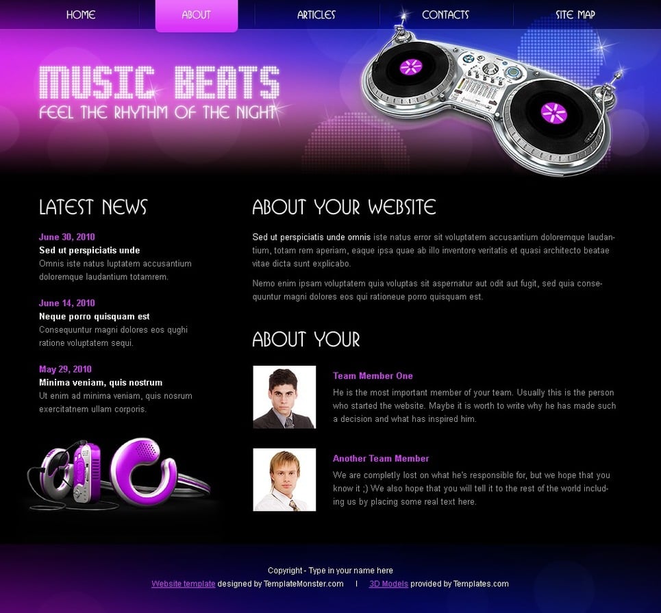 Free HTML5/CSS3 Template Music