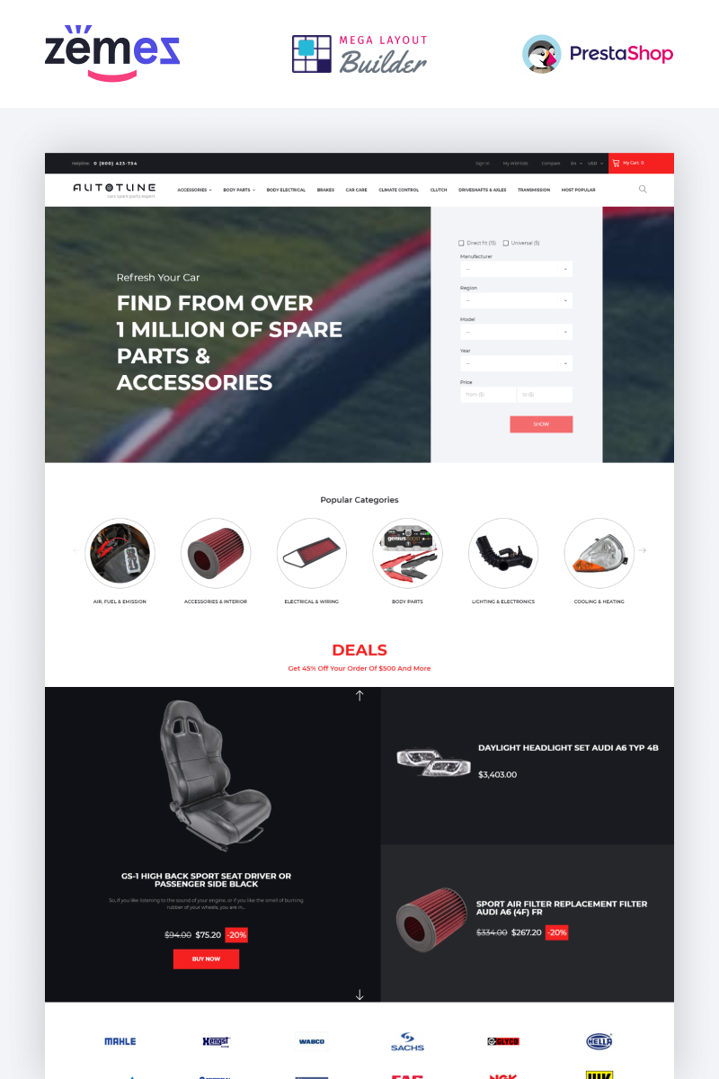 Responsive Autotune - Auto Parts Ecommerce Template Prestashop #51404