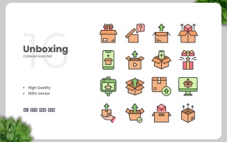 16 Unboxing Colored Icons Set