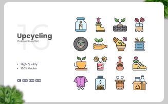 16 Upcycling Colored Icons Set
