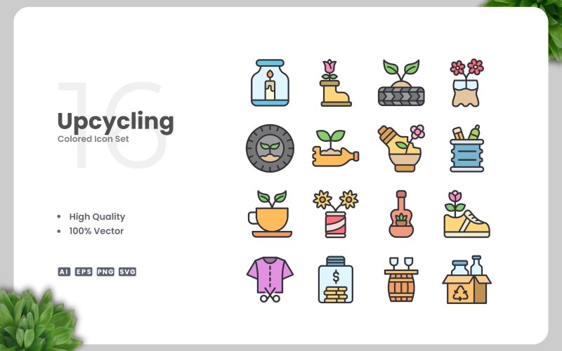 16 Upcycling Colored Icons Set Icon Set