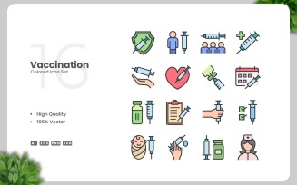 16 Vaccination Colored Icons Set