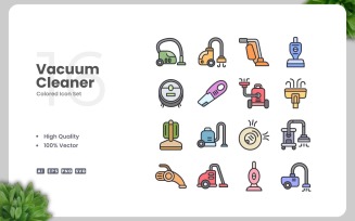 16 Vacuum Cleaner Colored Icons Set