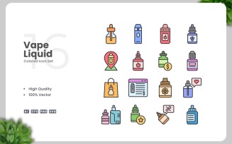 16 Vape Liquid Colored Icons Set