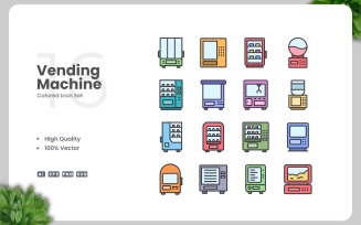 16 Vending Machine Colored Icons Set