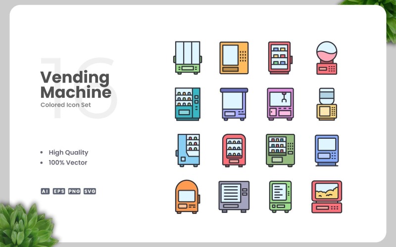 16 Vending Machine Colored Icons Set Icon Set
