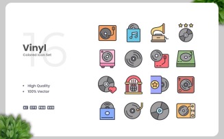 16 Vinyl Colored Icons Set