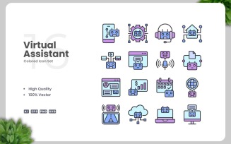 16 Virtual Assistant Colored Icons Set
