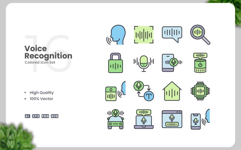 16 Voice Recognition Colored Icons Set Icon Set