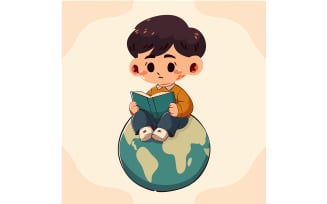Boy Reading on Globe (flat design)