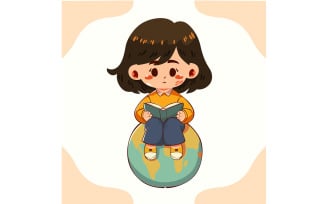 Child Reading on Globe (flat design)