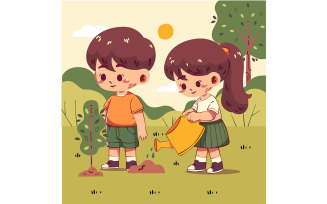 Children Watering Plants Together