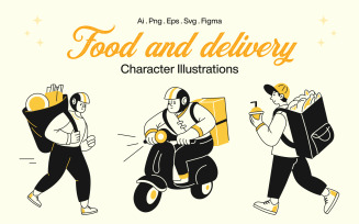 Food and Delivery Illustrations Set