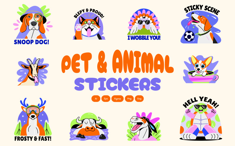 Pet and Animal Stickers Set Icon Set