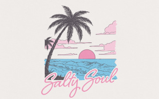 Retro Summer Salty Soul Png, Summer Shirt Designs, Digital Download, Sublimation Designs, Beach