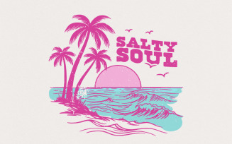 Retro Summer Salty Soul PNG, Trendy Summer PNG, Beach Vibes, Aesthetic Summer Vibes, Funny