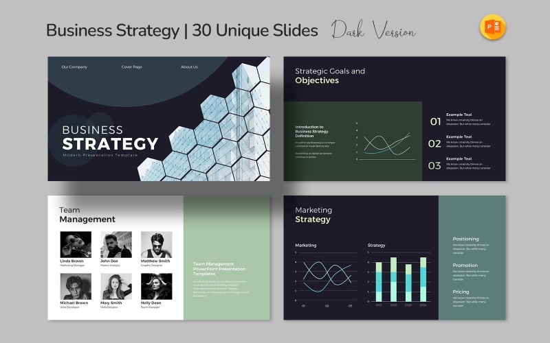 Modern Business Strategy PowerPoint – Vision, Goals and Competitive Analysis PowerPoint Template