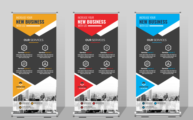 Roll up banner template, display roll up banner and signage stand Illustration