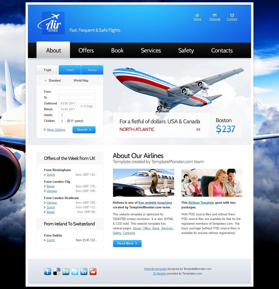 Free Website Template for Airlines Company