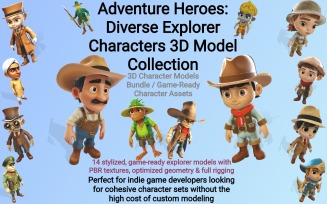 Adventure Heroes: Diverse Explorer Characters 3D Model Collection