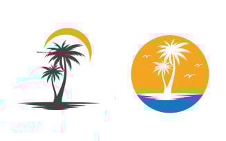 Palm tree summer beach icon illustration v.14