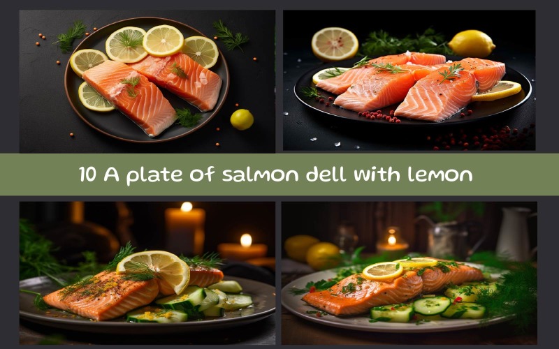 A plate of salmon dell with lemon Background