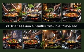 Chef cooking a healthy meal in a frying pan