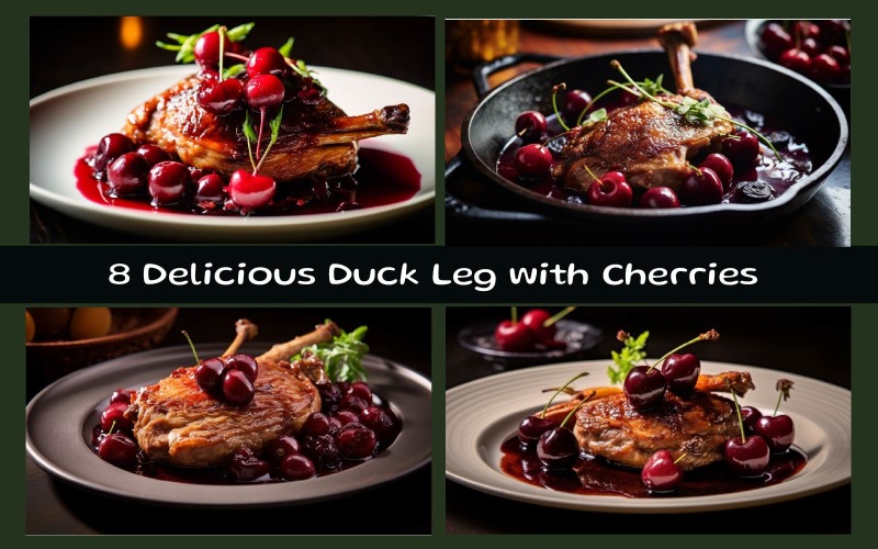 Delicious Duck Leg with Cherries Background