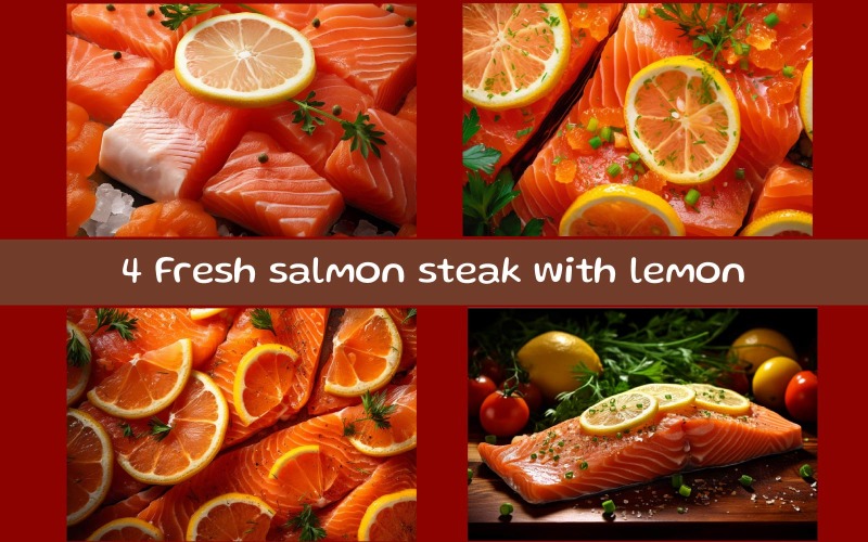 Fresh salmon steak with lemon Background
