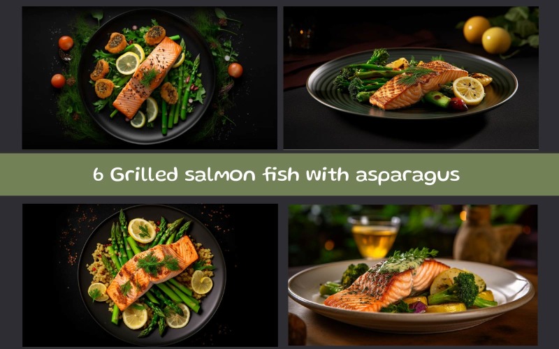 Grilled salmon fish with asparagus Background