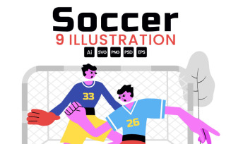 9 Soccer Sports Vector Illustration