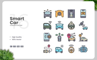 16 Smart Car Colored Icons Set