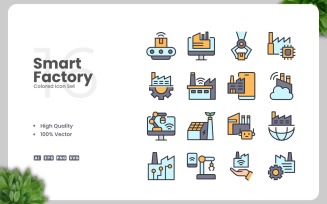 16 Smart Factory Colored Icons Set