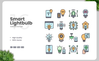 16 Smart Lightbulb Colored Icons Set