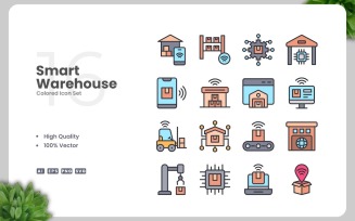 16 Smart Warehouse Colored Icons Set