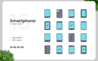 16 Smartphone Colored Icons Set
