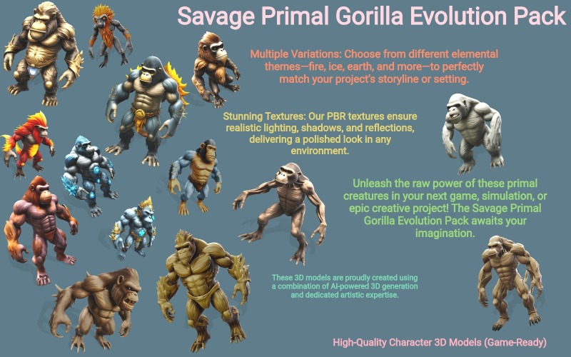 Savage Primal Gorilla Evolution Pack 3D Model
