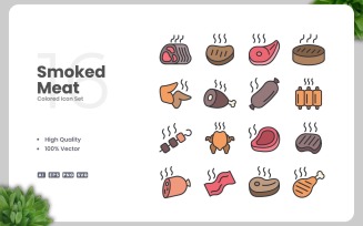 16 Smoked Meat Colored Icons Set